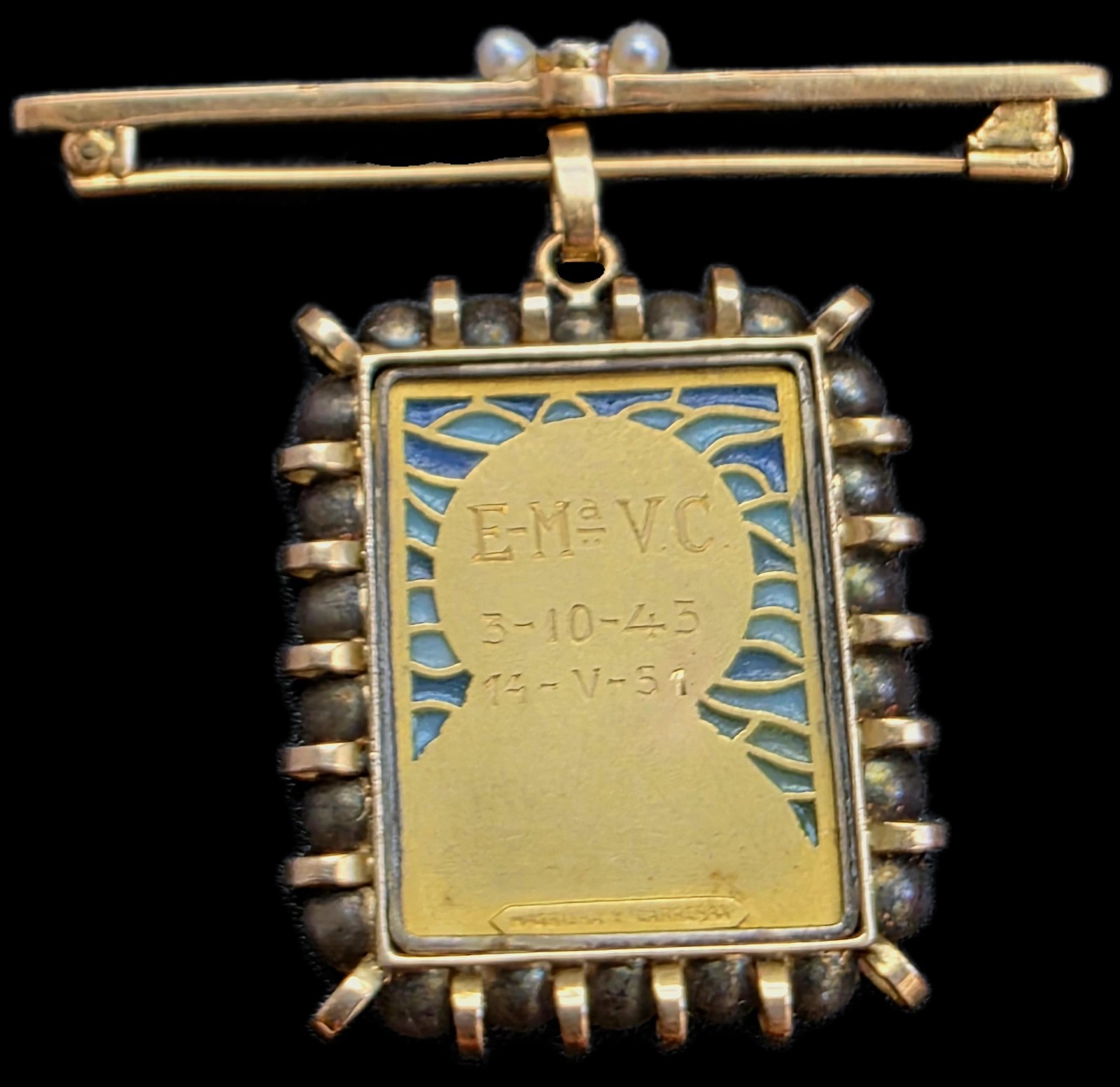 Fine Antique Art Deco 18K Gold Plique a Jour Virgin Mary Pendant Brooch C 1930