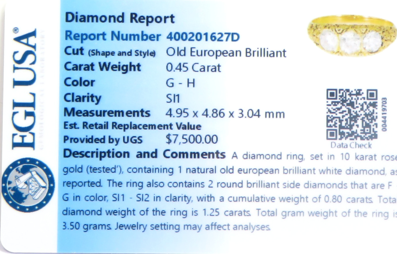 Antique 1920’s European Diamond Engagement Ring 10K Rose Gold 9 UK-R1/2 EGL USA