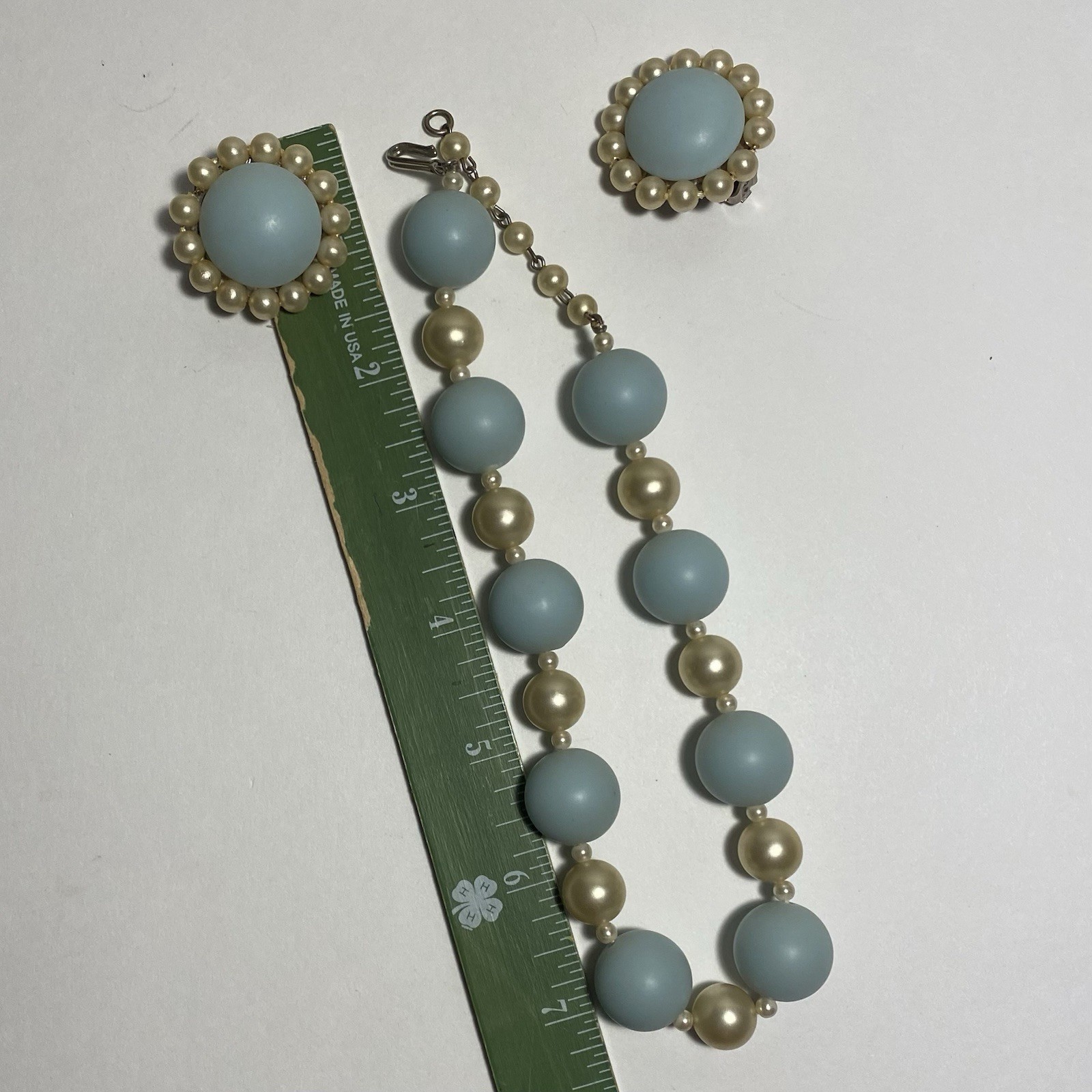 Vintage Elegant Blue and Faux Pearl Beaded Jewelry Set