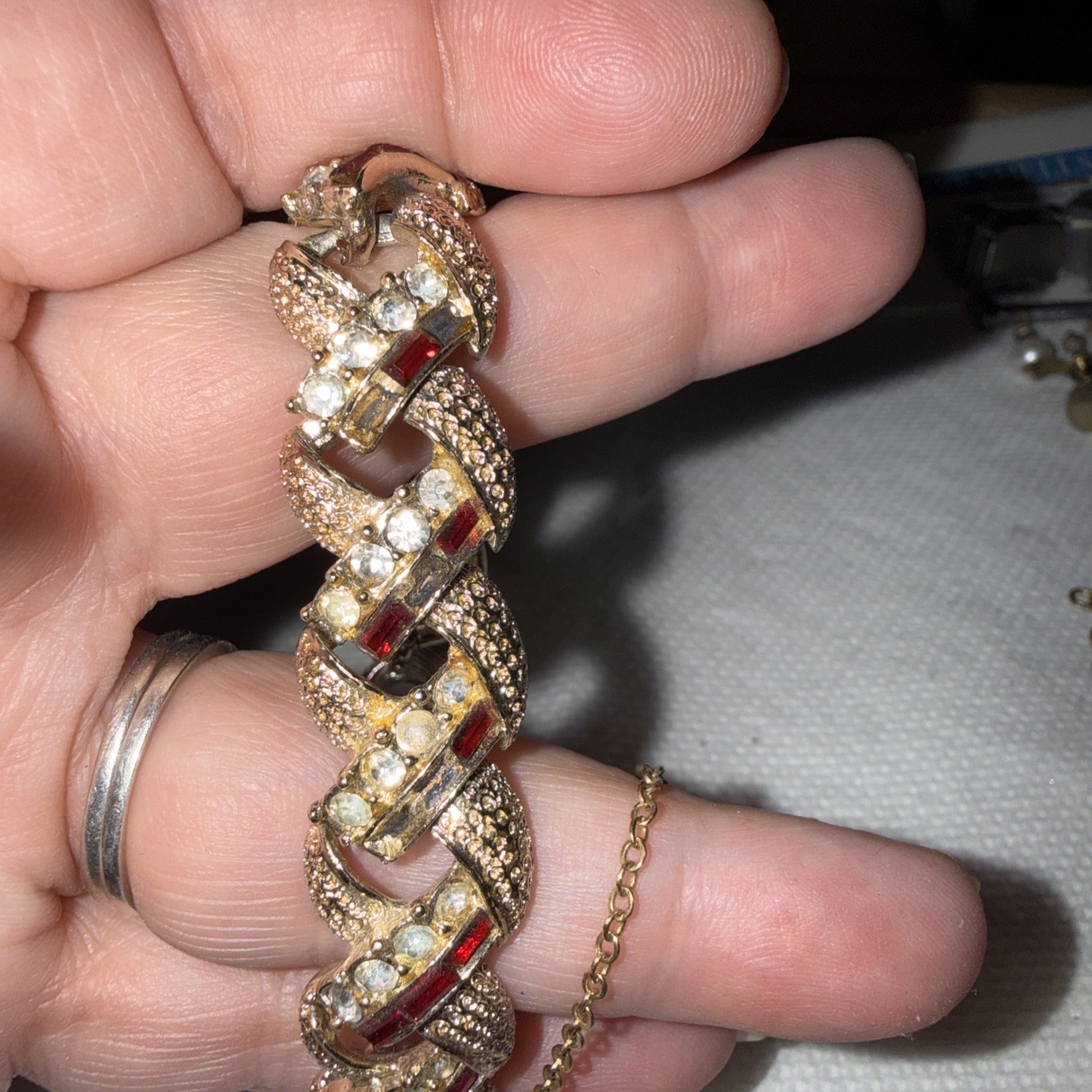 Authentic Vintage Coro Designer Gold Tone Rhinestones Bracelet Missing Stones