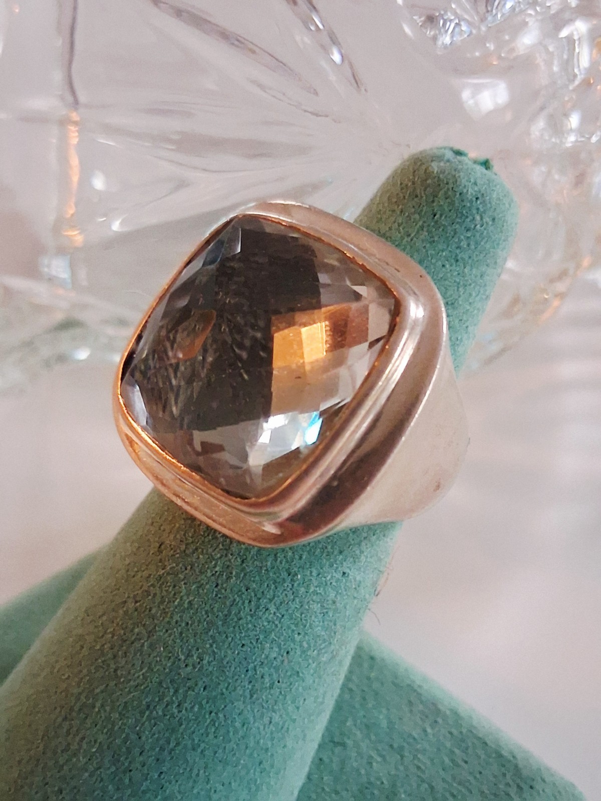 Huge Vintage Rock Crystal Clear Quartz Statement Ring Size 7.5 Sterling Silver