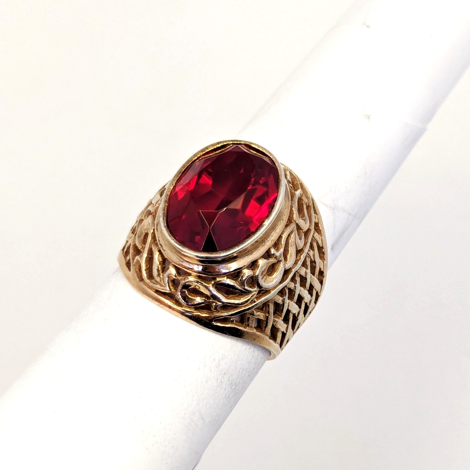Vintage Soviet RING Silver⭐875 stamp Star USSR with Large Ruby -8US (18.5mm)| #8