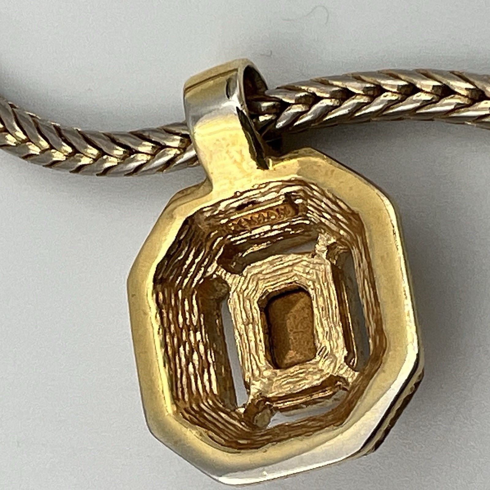 Vintage Roman Gold Tone Wheat Chain Necklace Signed Blue Glass Pendant