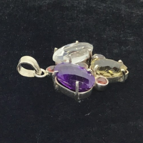 Sterling Silver Multicolor Precious Gemstone Vintage Pendant