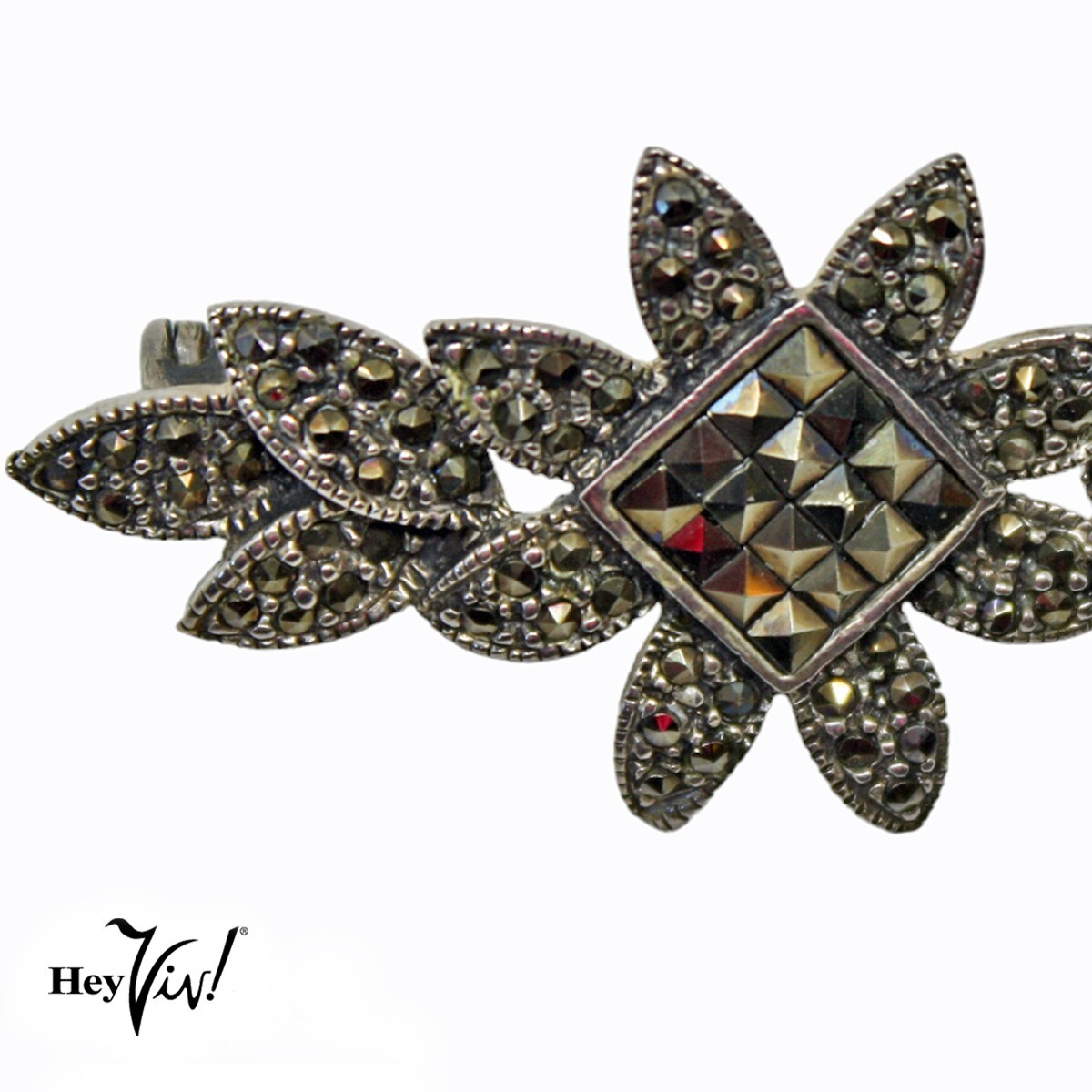 Vintage Marcasite Pin Brooch Deco Style Floral Leaf Motif 2.25″ Across – Hey Viv