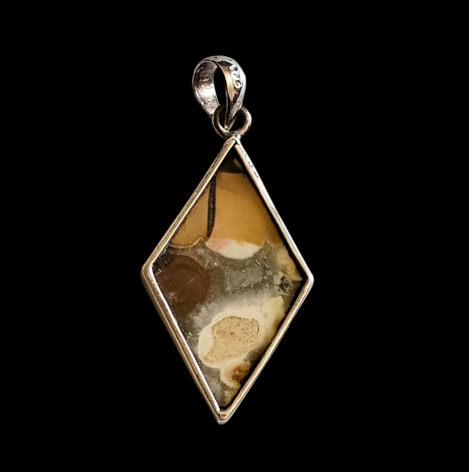 Vintage Agate Gem Stone MCM Geometric 925 Sterling Silver Pendant 9g