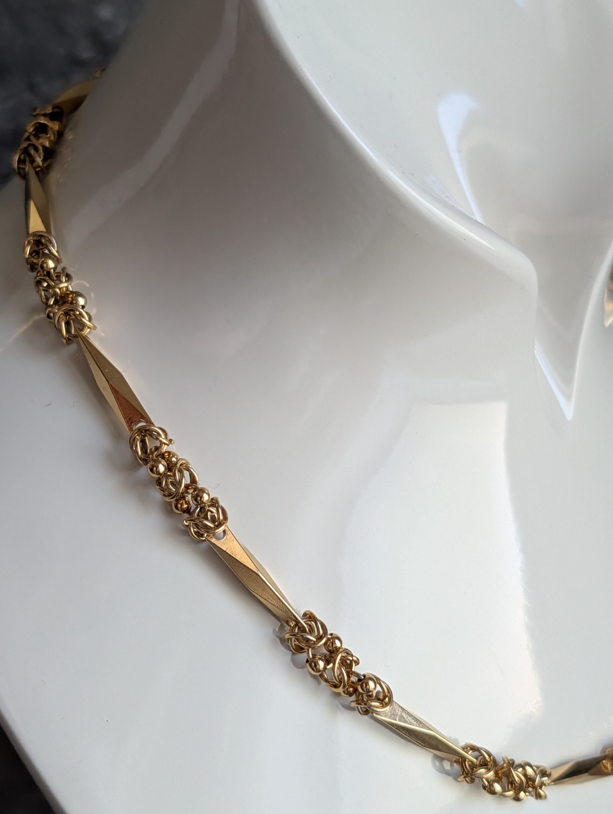 Vintage Givenchy Byzantine Link Bar Station Necklace Gold-Tone 17″