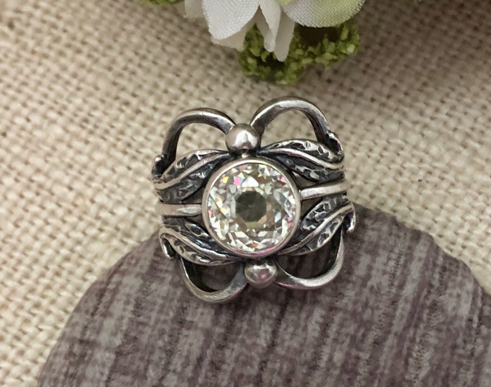 Cute Estate Jewelry Vintage Ring Soviet Silver 875 Rock Crystal Size 7.75 USSR