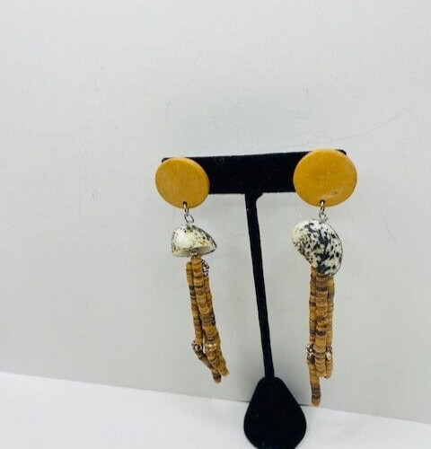 Vintage Shell Post Dangle Drop Earrings 4.5″ Long