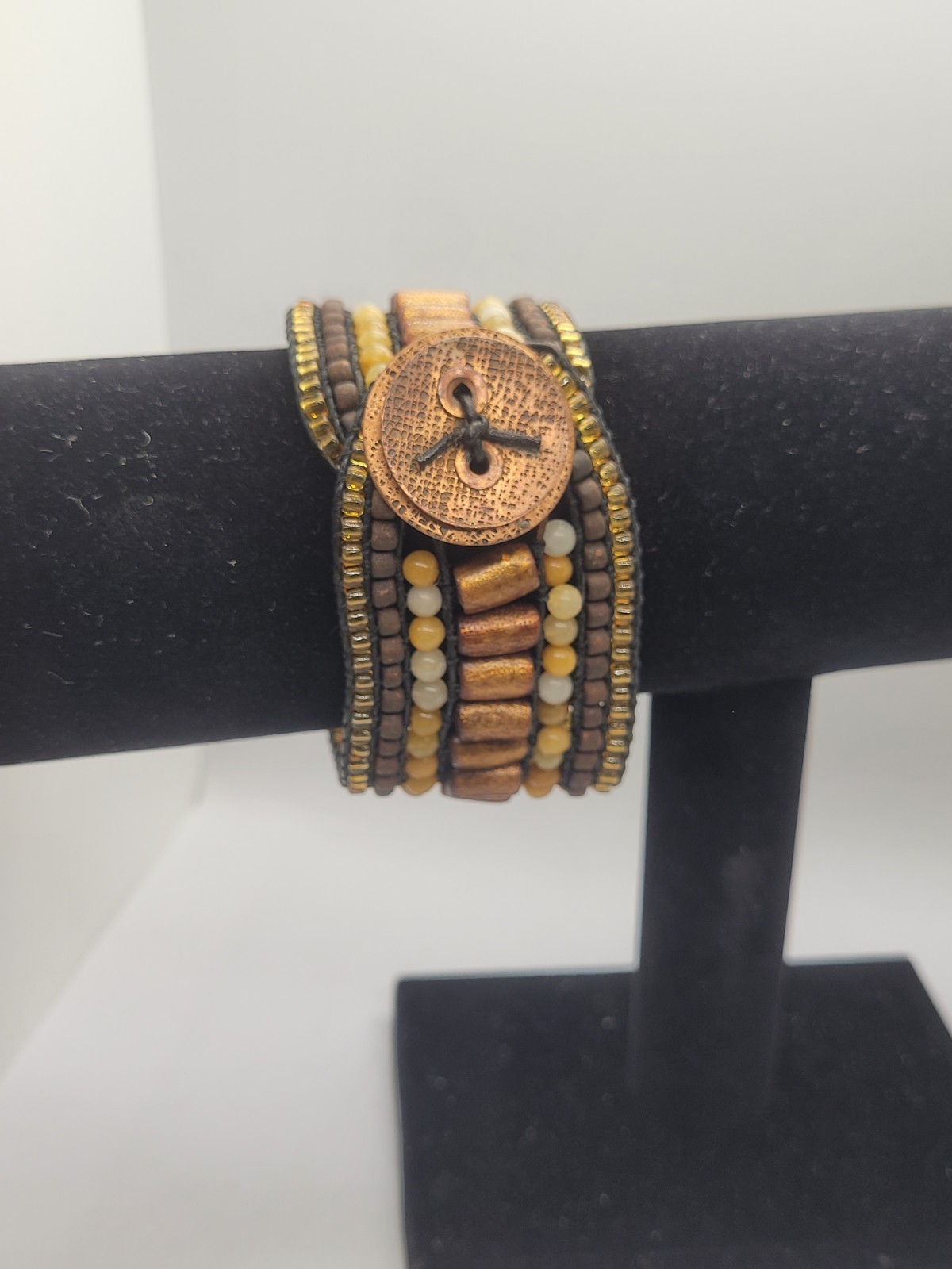 Chan Luu-style Handmade multi-strand wrap bracelet beads button closur 7.5in