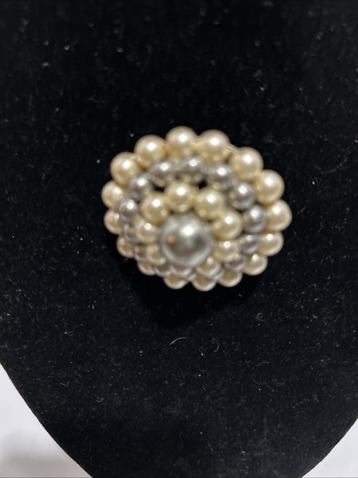 Vintage Faux White And Gray Pearl Brooch Pin