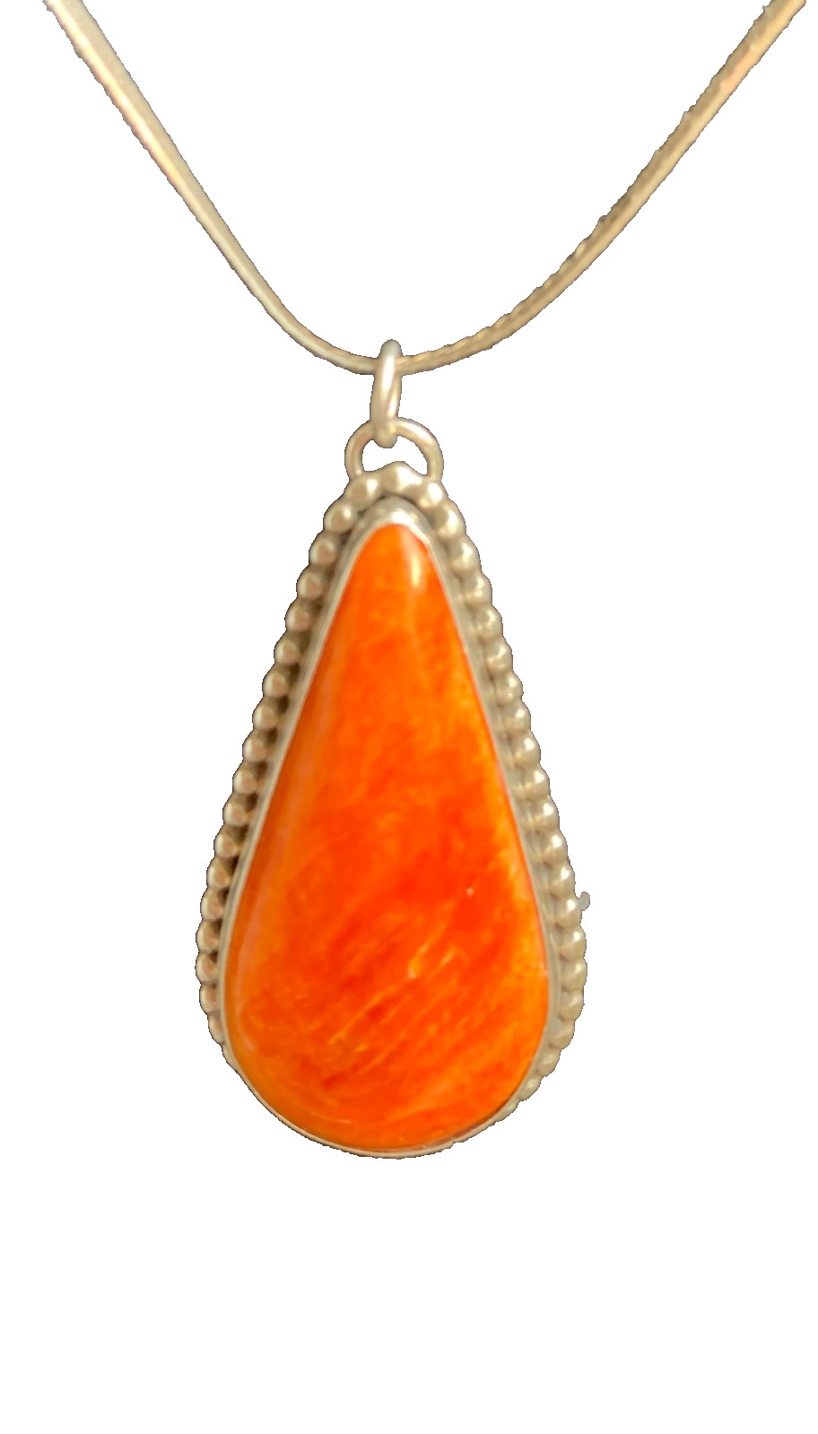 SW Sterling Silver Spiny Oyster Shell Pendant, Large Teardrop Cabochon Signed AC