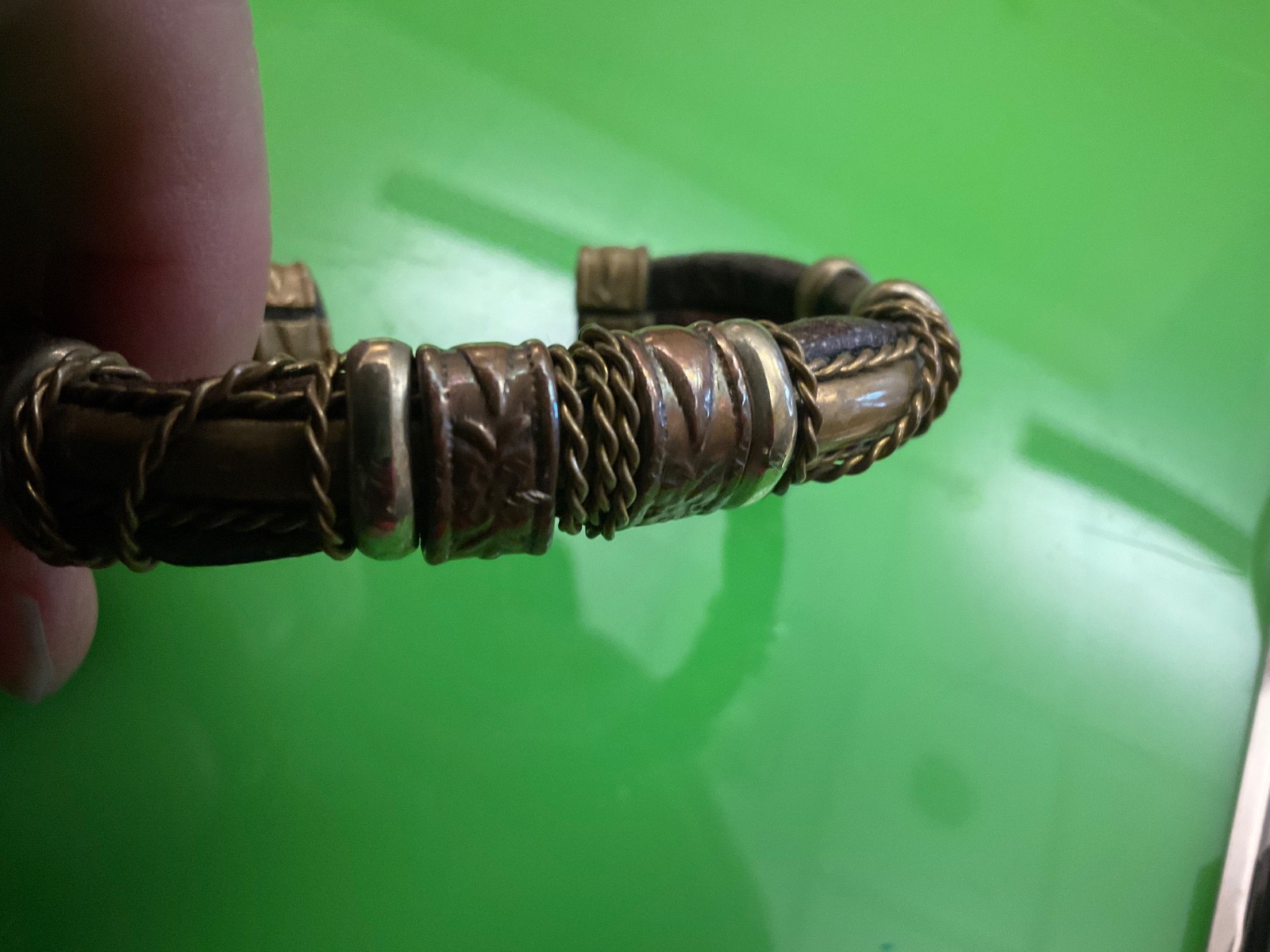 copper brass vintage open cuff wire wrapped bracelet