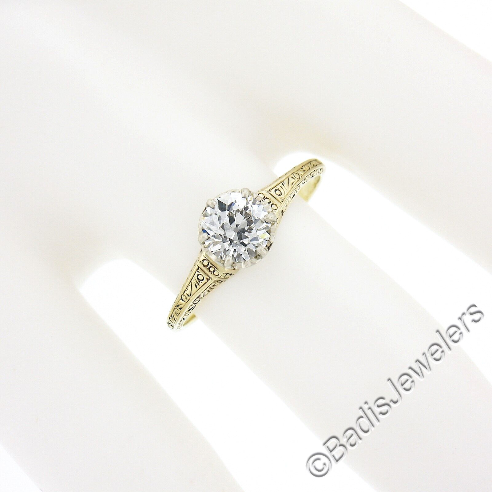 Antique Edwardian 14K Gold GIA 0.78ct European Diamond Solitaire Engagement Ring