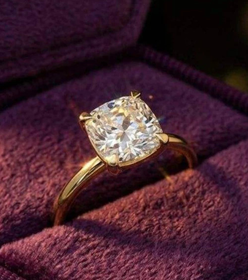 Pure 10K Yellow Gold With Cushion Cut 2.00CT White Moissanite Women Party RingFN