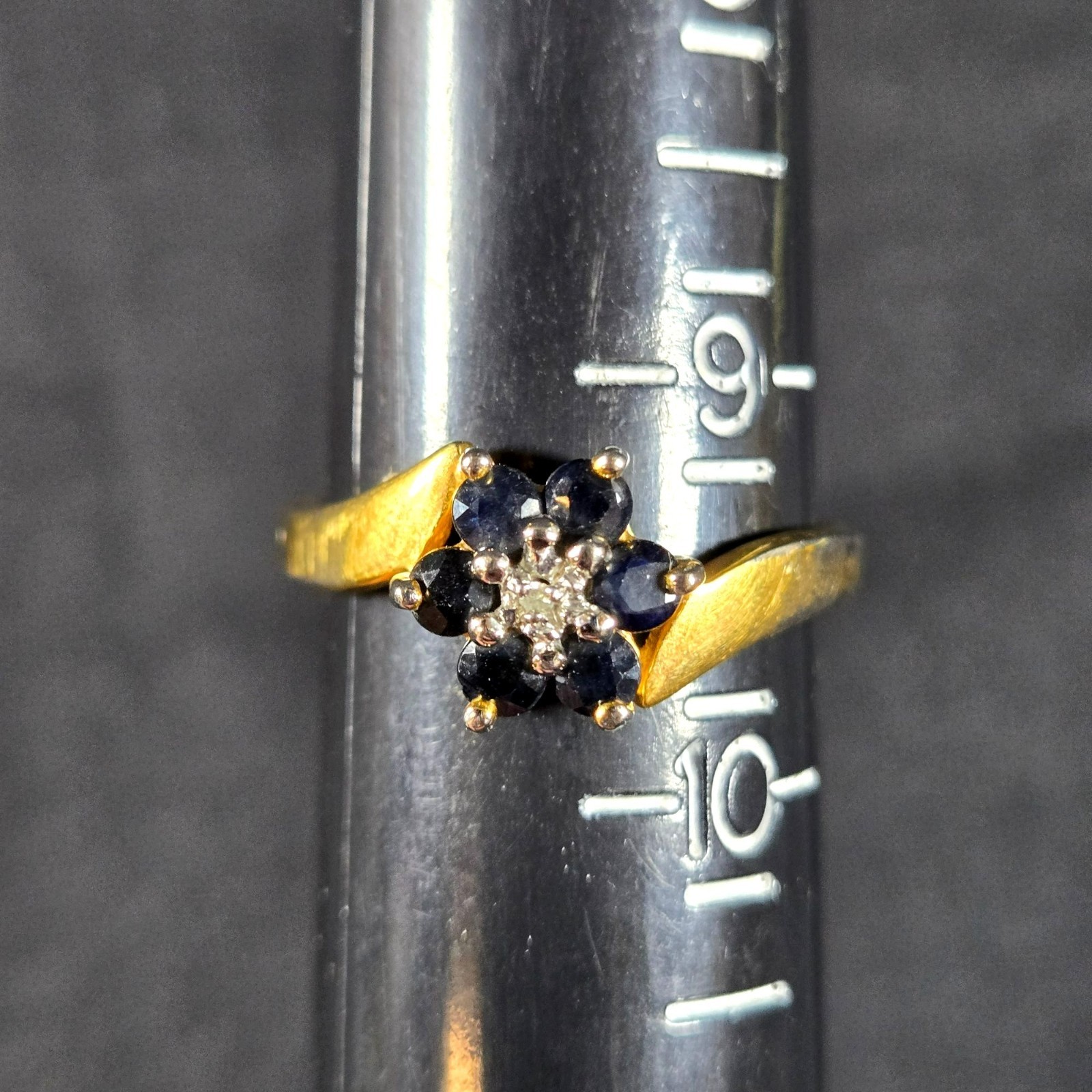 Vintage 925 Sterling Silver Sapphire Colored Floral Cluster Ring Vermeil 9.5