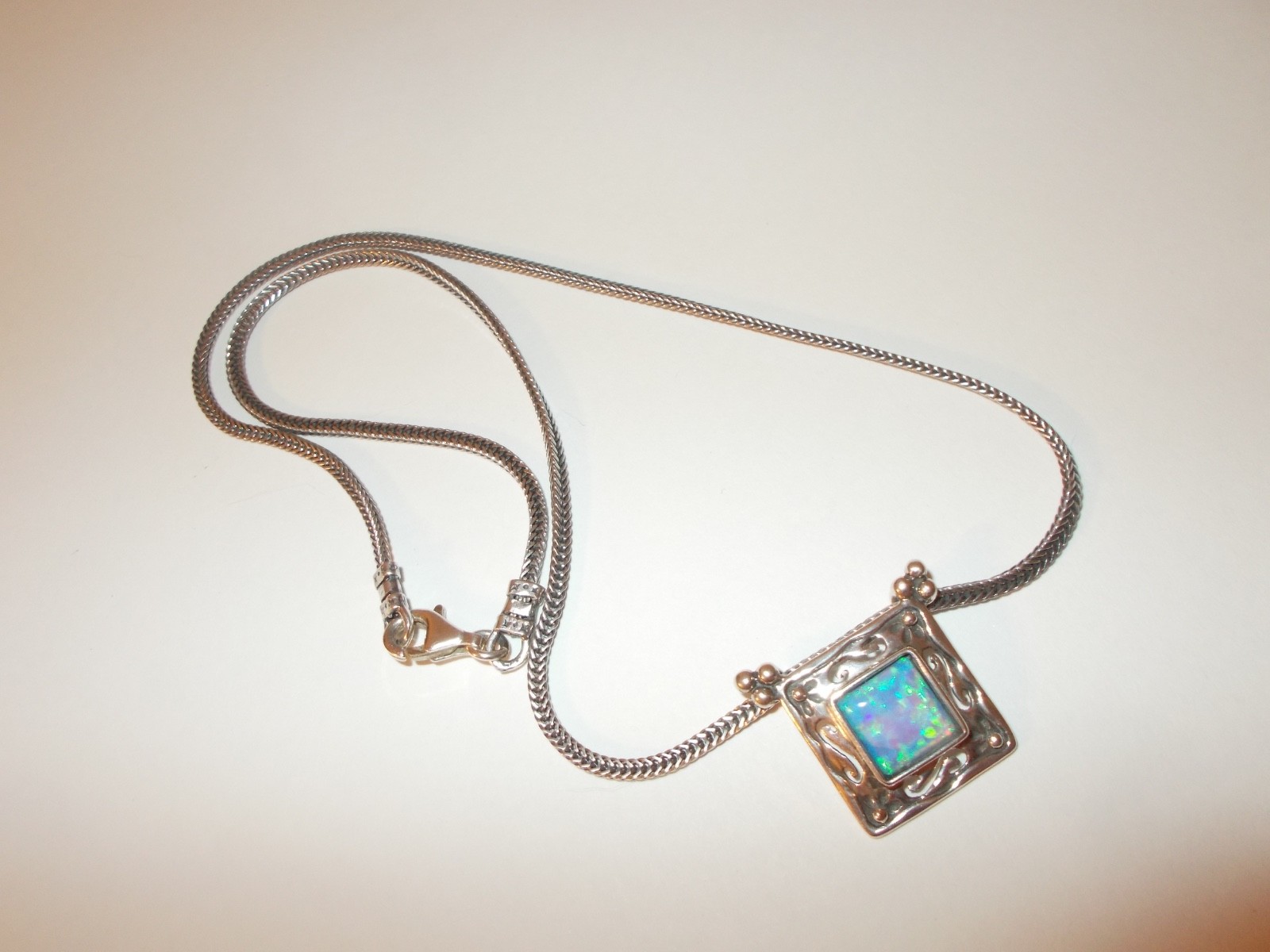 Sterling Silver .925 Blue Opal Slide Pendant 16″ Necklace