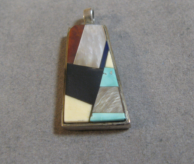 Vintage Southwestern Inlay Sterling Silver Pendant