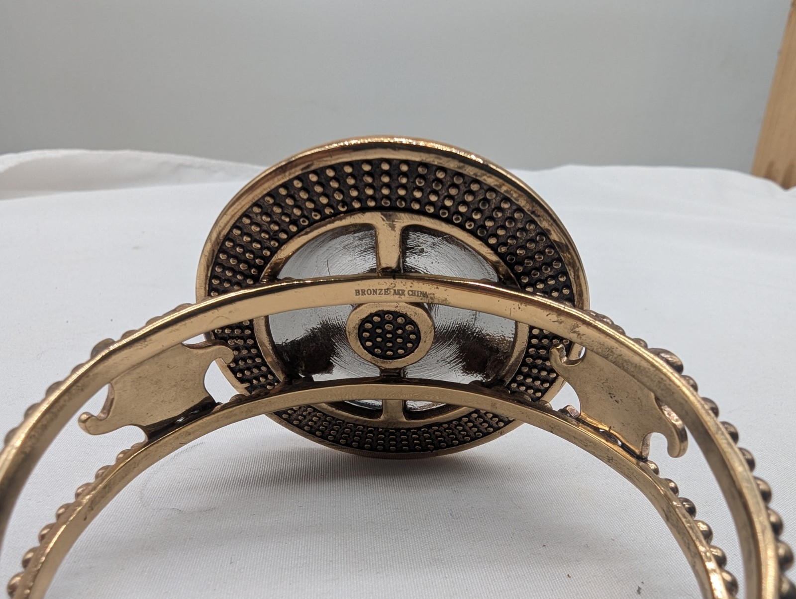 Huge Amy Kahn Russell Bronze Iridescent Art Glass Cuff Bracelet Sz 7.5