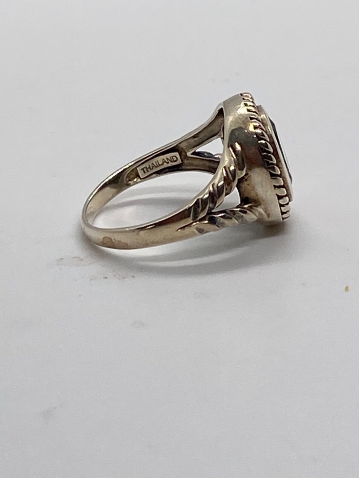 Stately Lt Green Peridot or Quartz Right Hand Ring, Sterling Silver