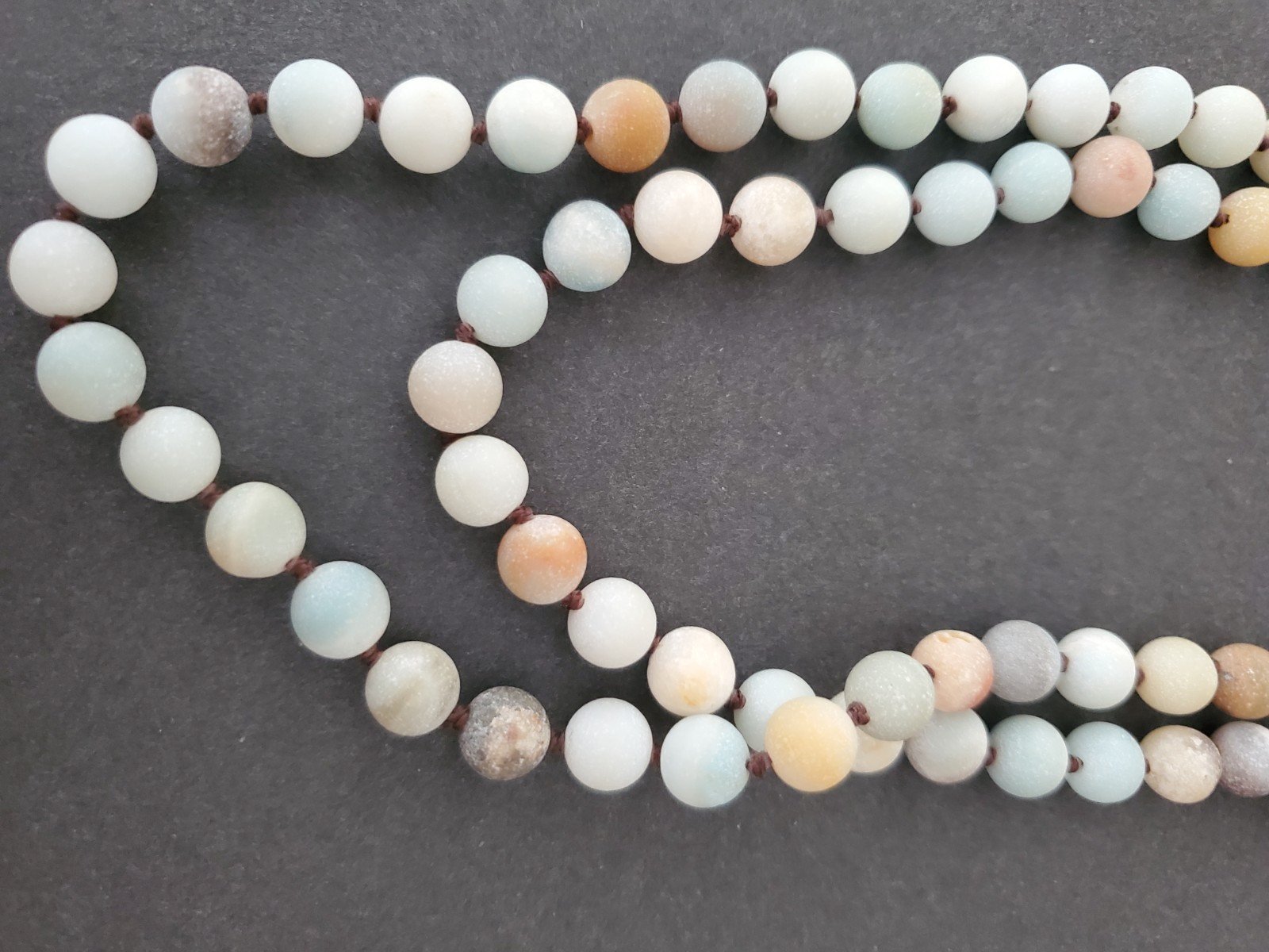 Vintage Stone Agate Beaded Necklace Pastel & Earth Multicolor Unpolished 41 in