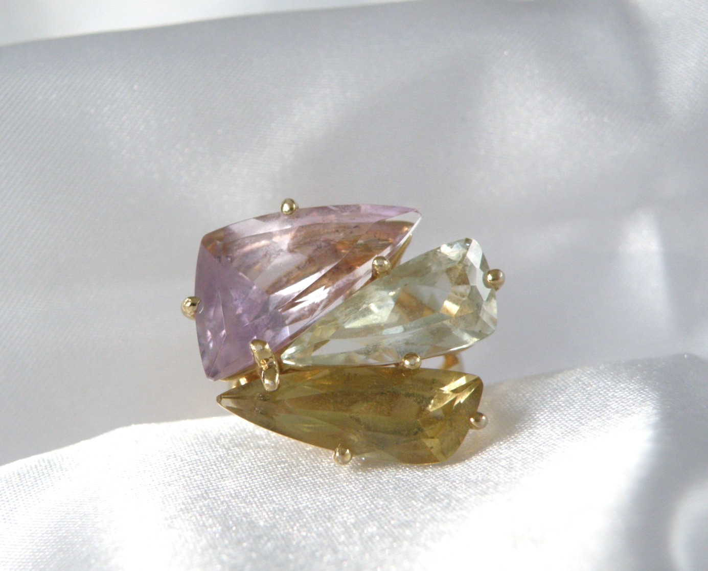Sterling Silver 925 Vermeil Natural Green Amethyst Statement Ring Size 8