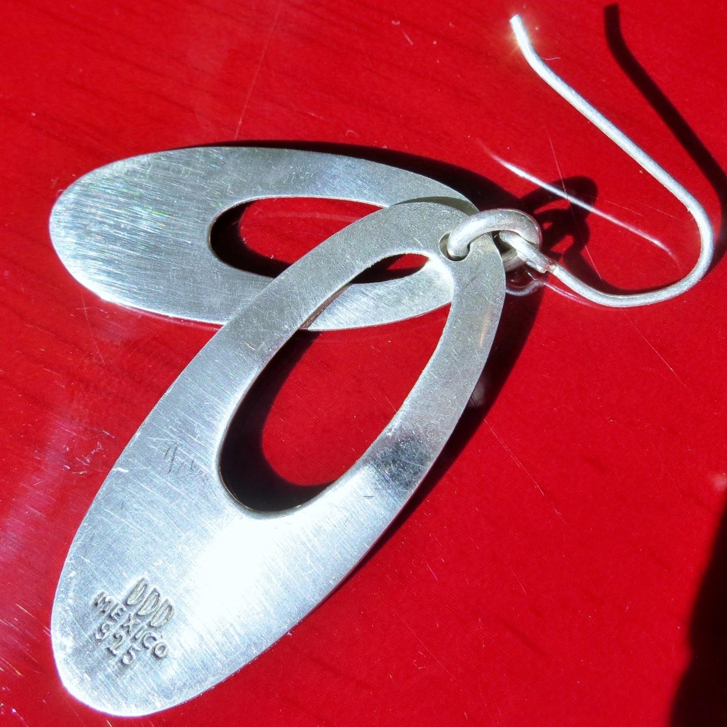 Dominique Dinouart 925 sterling silver earrings 2.0″ dangle layered drop 12.78gr