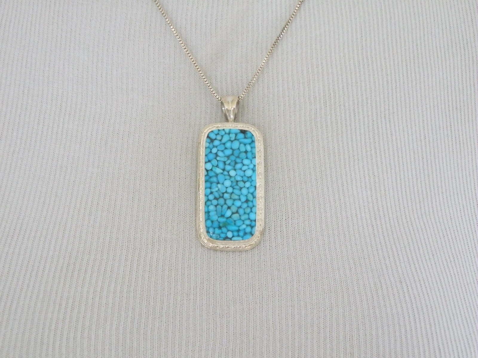 Huge Sterling Silver 925 Large Mosaic Turquoise Statement Pendant Necklace