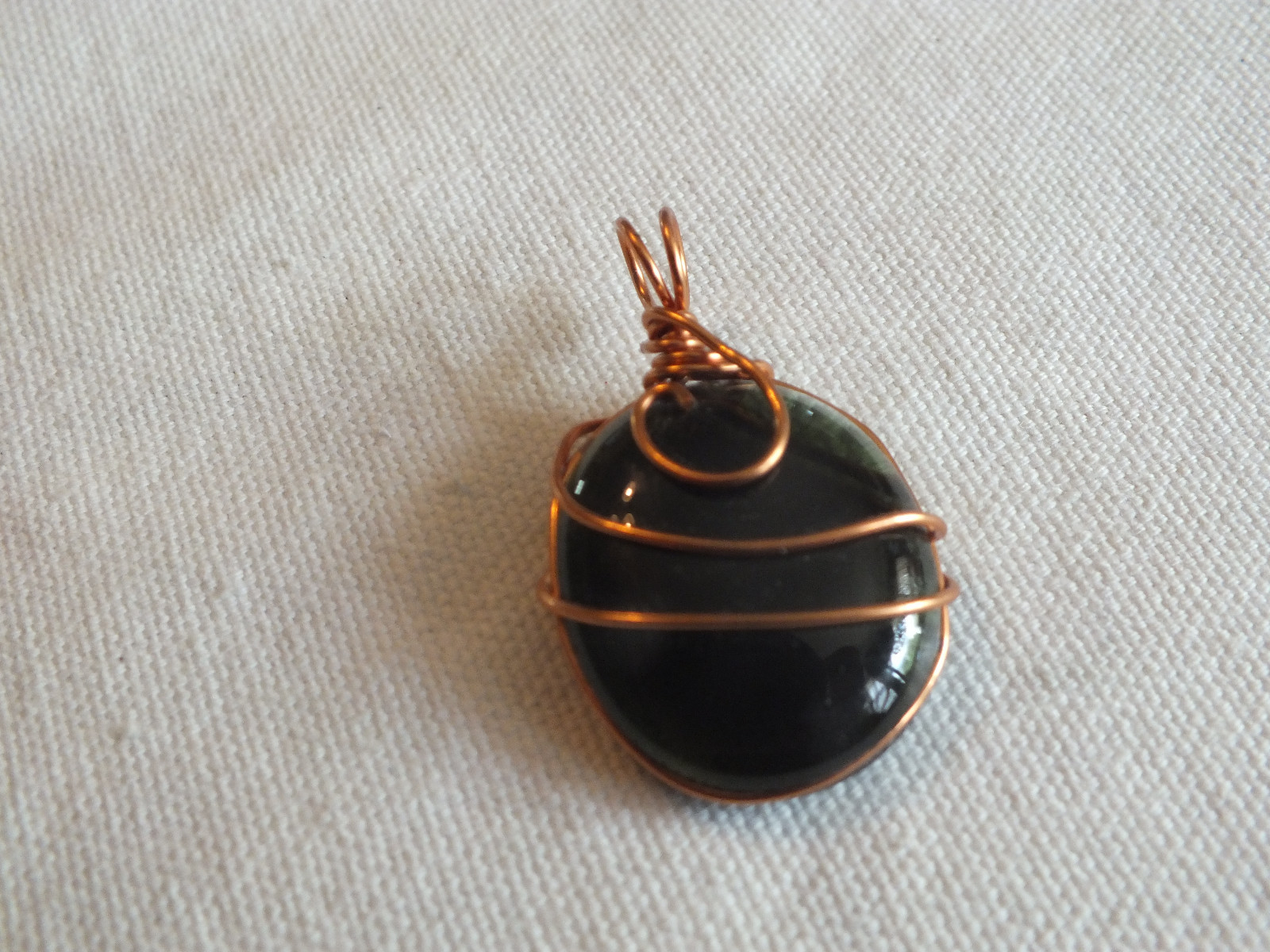 Collectible Handmade By Cancer Survivor Pendant Copper Tone Deep Green 1 1/2 x1″