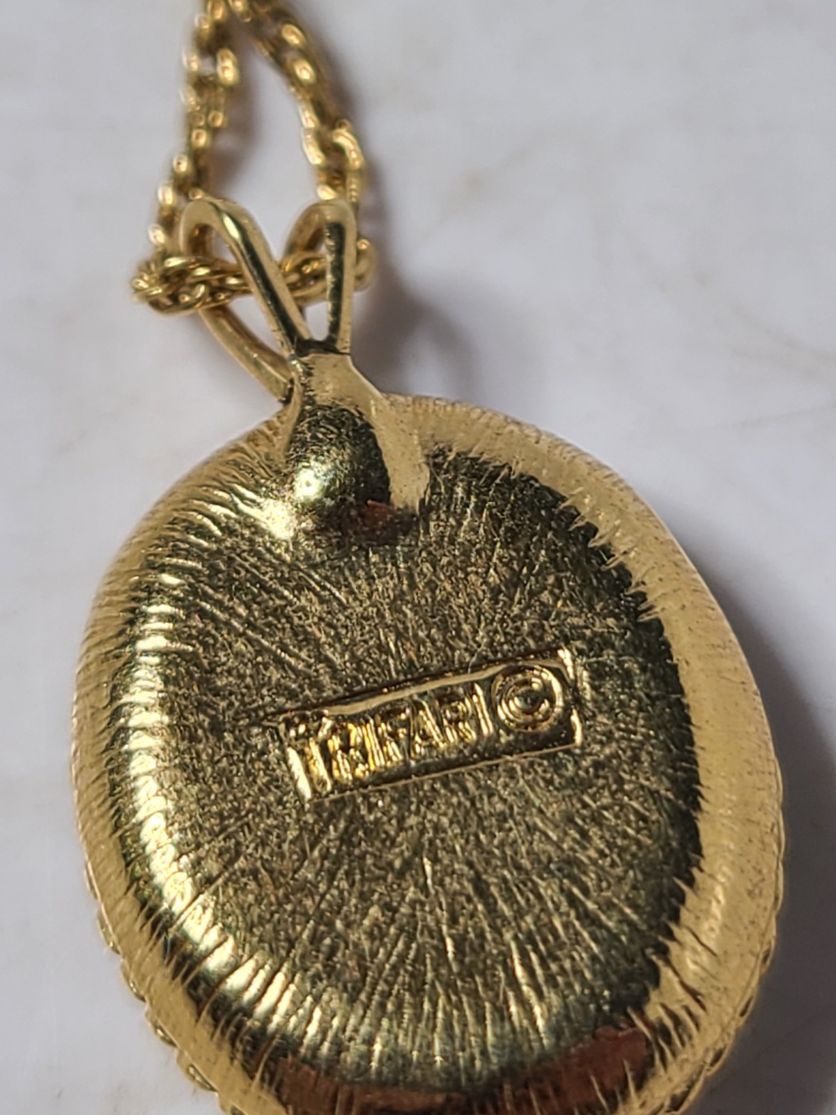 Vintage Signed Trifari 3/4 Inch Flower Pendant & 18″ Chain Both Marked