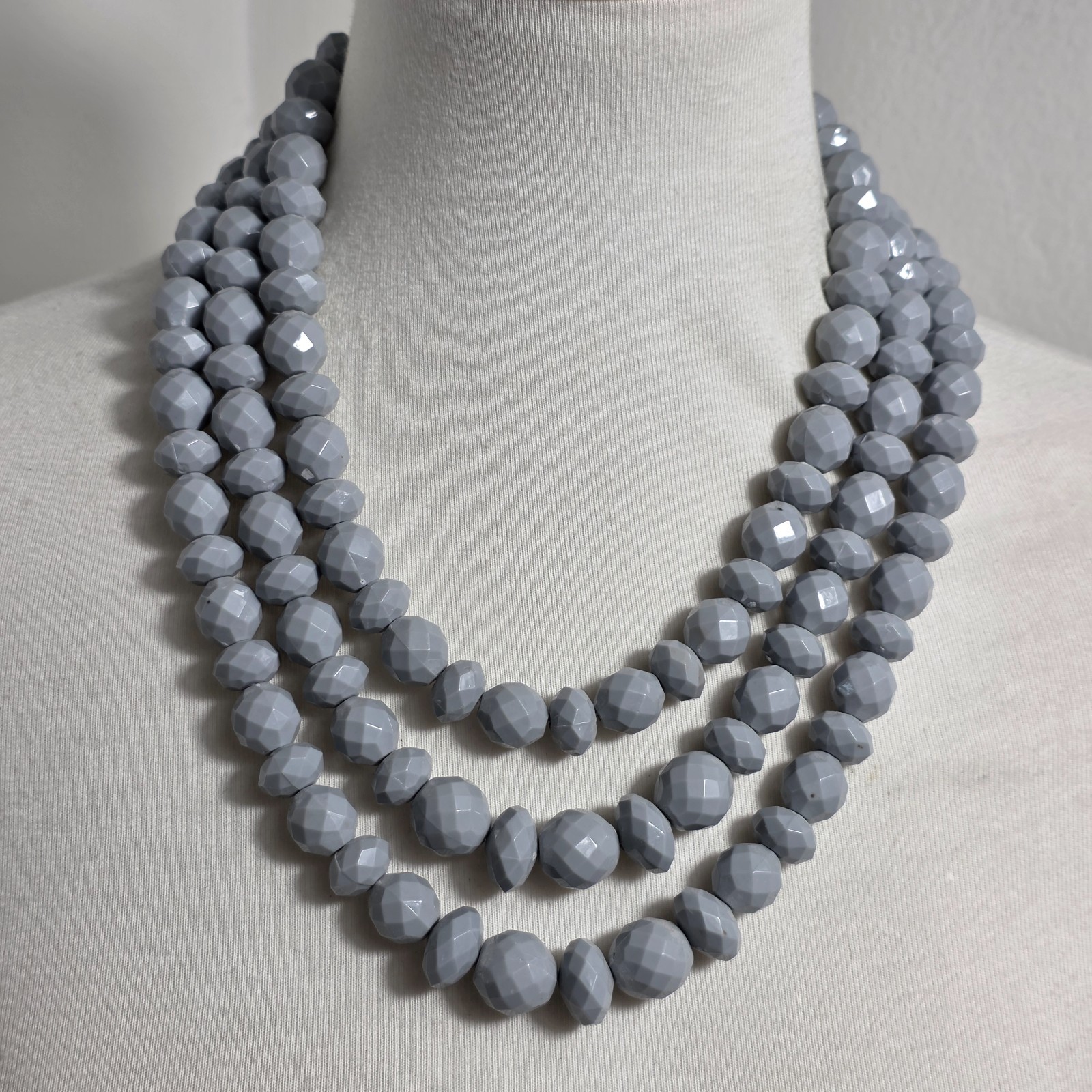 Sugarfix by BaubleBar Triple Strand Statement Necklace Gray Faceted Beads