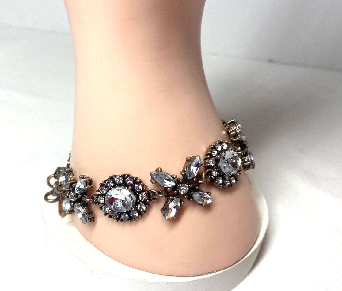 Vintage Inspired Antiqued Gold Tone Crystal Bracelet X And O’s AC Hangtag