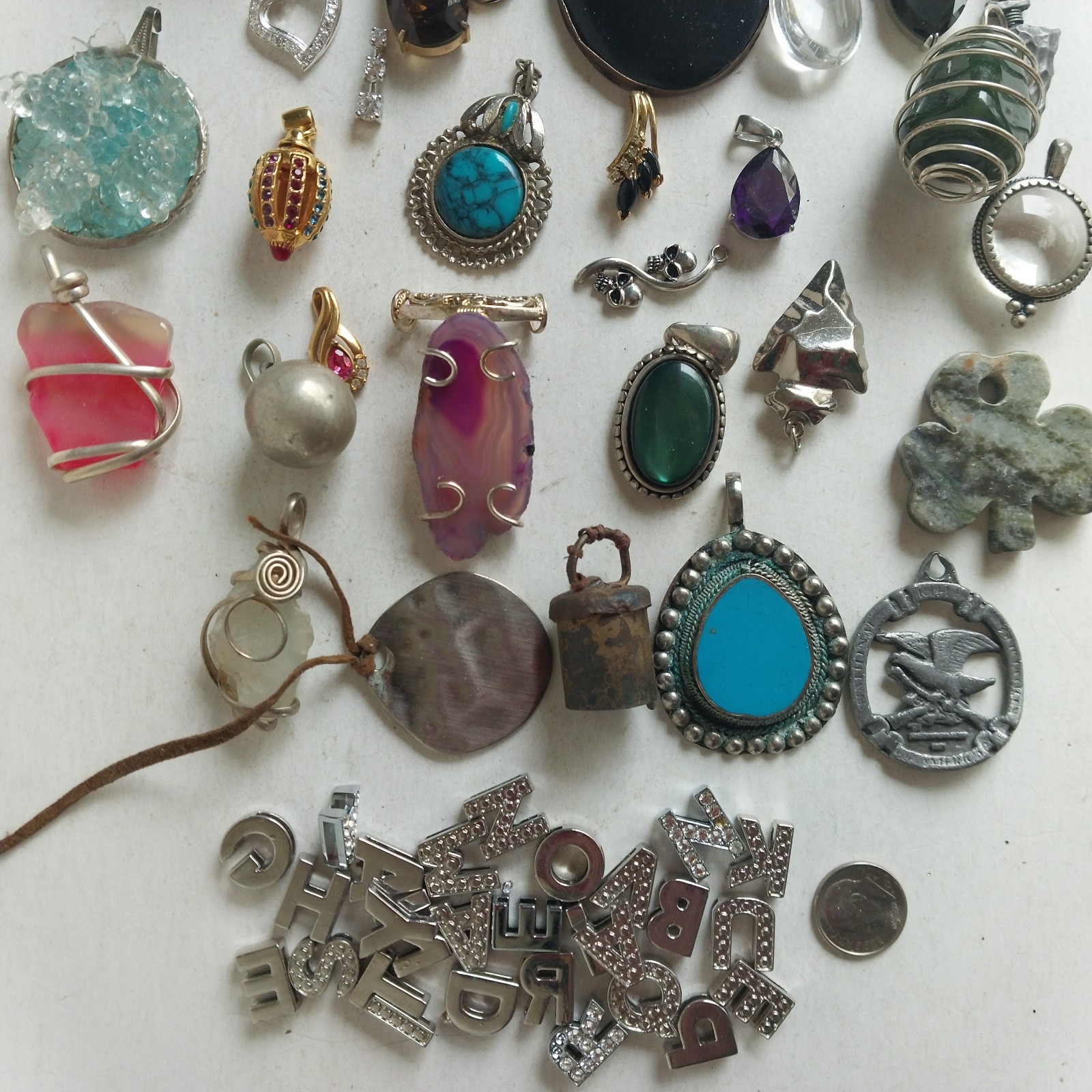 HUGE Lot of Pendants Art Glass Metal Stone Butterfly Teardrop Clover Wire Wrap +