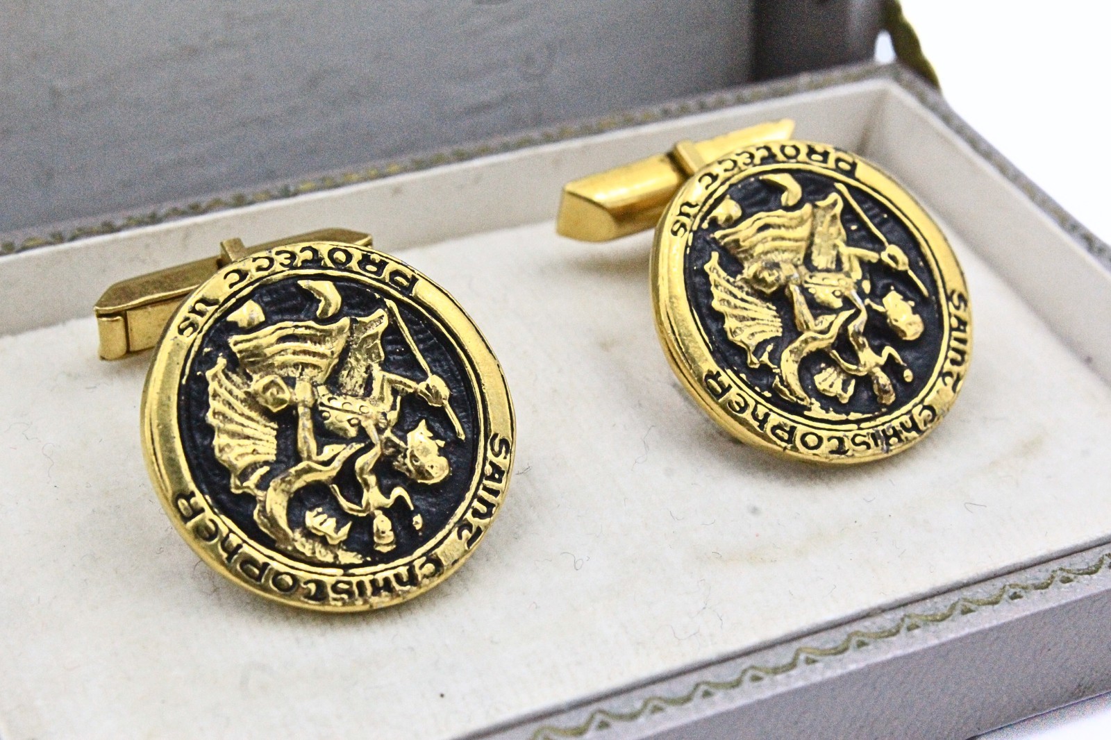 Amazing St. Christopher Embossed Gold Plated Formal Cufflinks