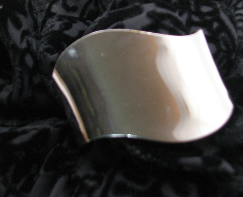 Vintage Hand Forged Polished Silver Tone Wave Cuff Bracelet Large
