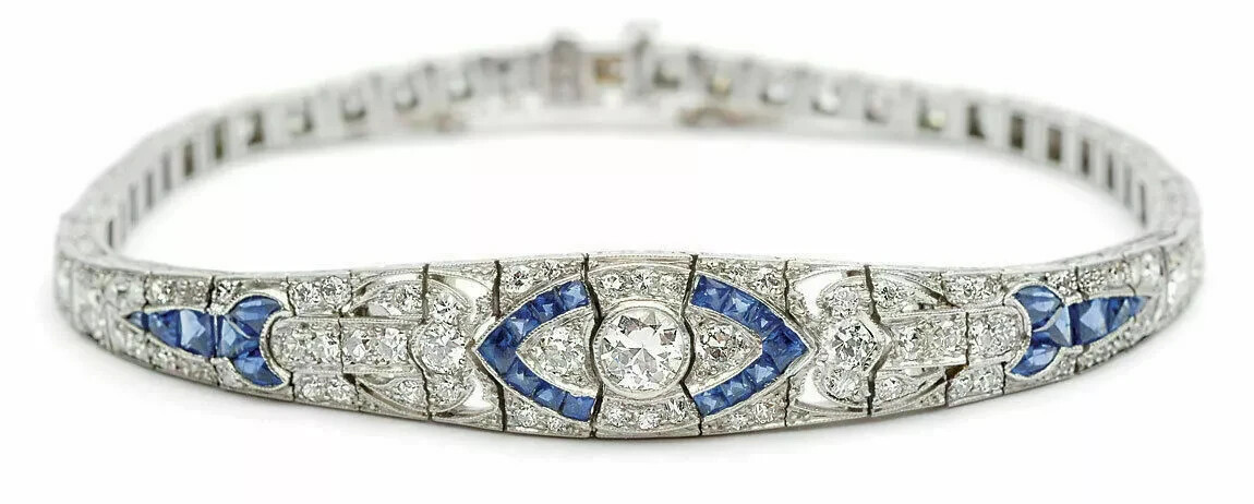 Vintage Art Deco Style Lab Created Diamond Wedding Bracelet 14k White Gold FN