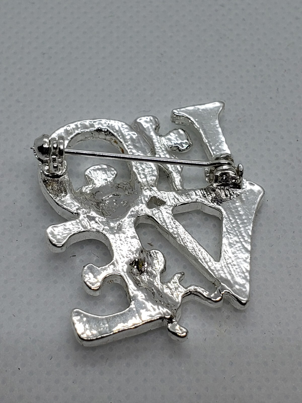 Vintage Silver Tone Love Brooch with 3 Angels