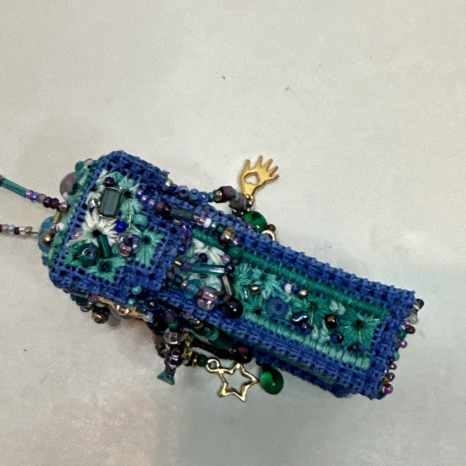 Vintage Handmade Blue Seed Bead Purse Necklace With Beaded Fringe-Bo Ho-Hippie