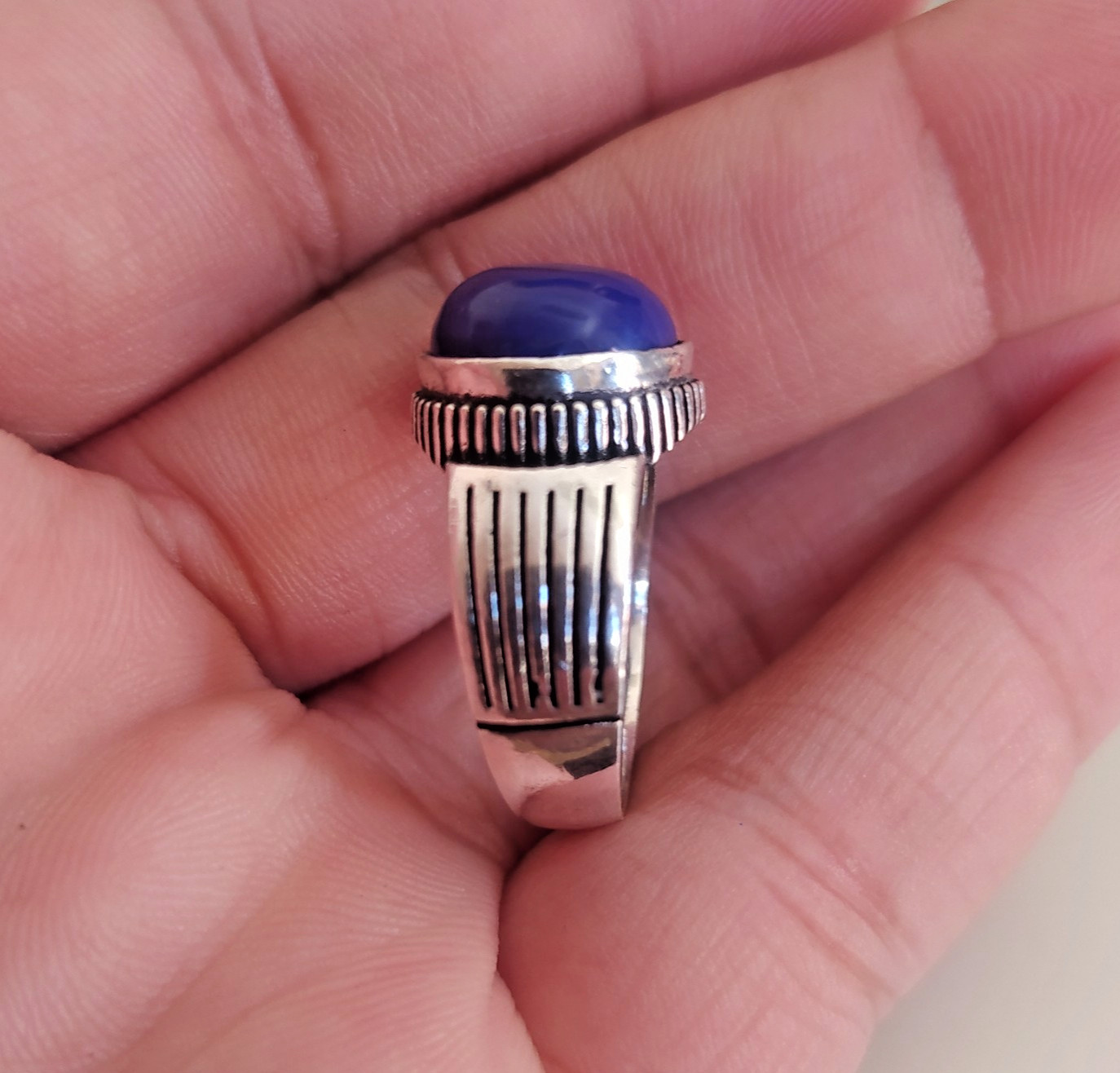 Ancient Vintage Victorian Sterling Silver Ring Natural Blue Lapis lazuli Size 9