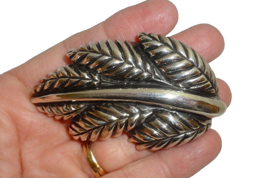 DLM DIAN MALOUF Sterling Silver Large Leaf Brooch 3″