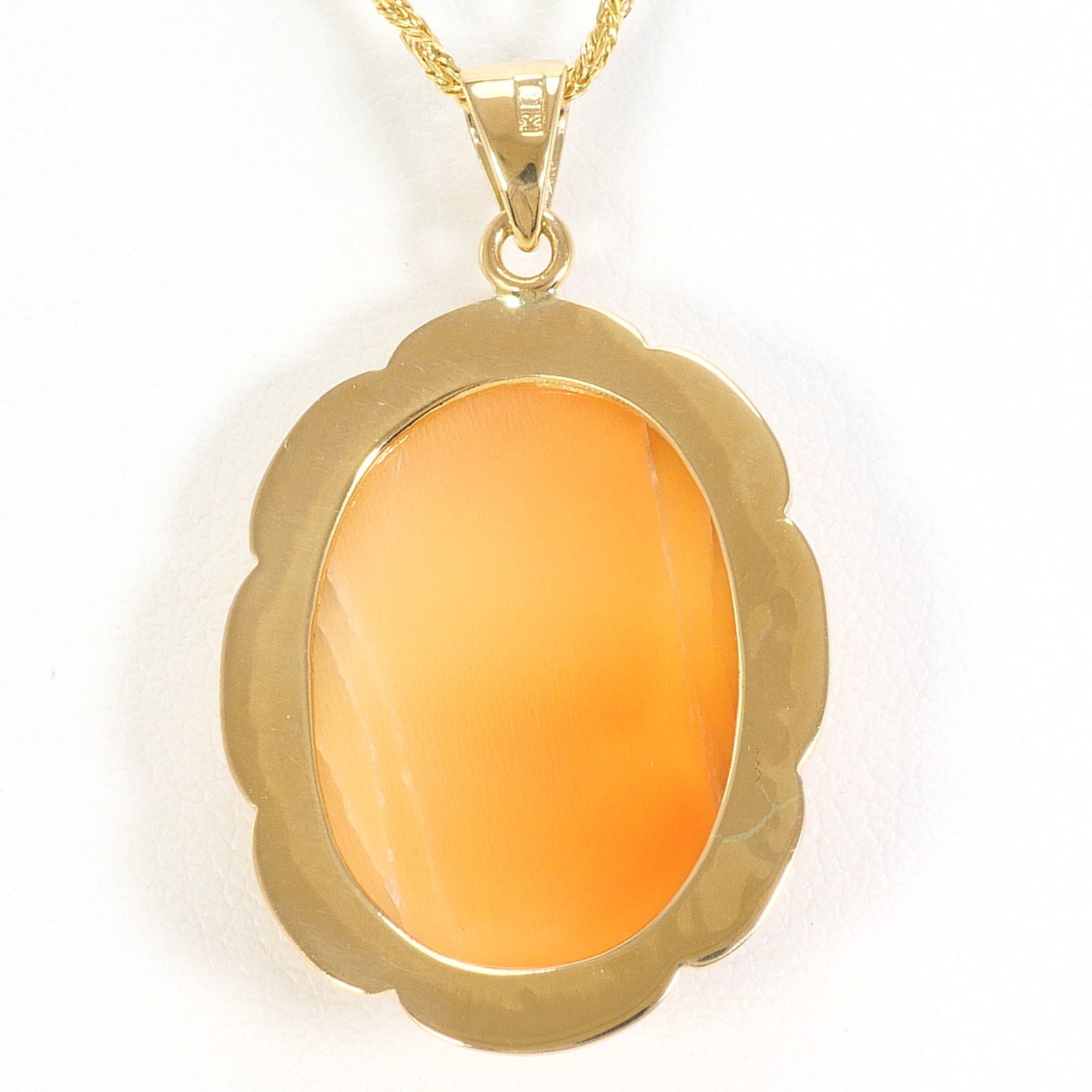 18K Yellow Gold Necklace Brooch with Shell Cameo, Approx. 45cm, To… GZl1hzqb