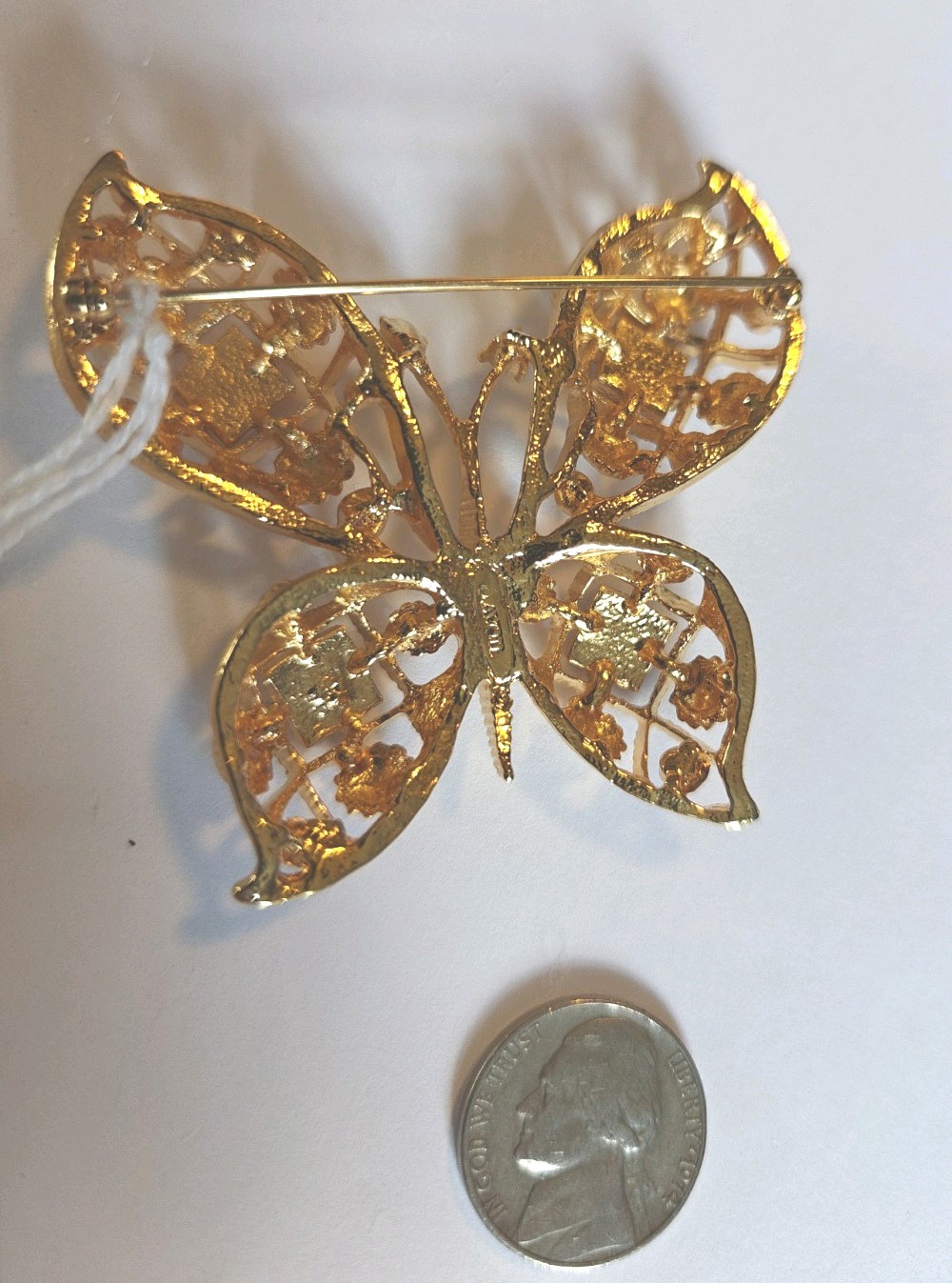 Avon Butterfly Brooch Pin Enamel Faux Pearl Rhinestone Gold Tone Large Vintage