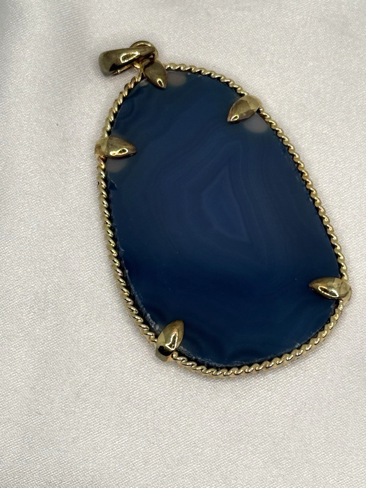 Vintage Large Blue Agate Druzy Geode Slice Gold Tone Pendant Statement 2″