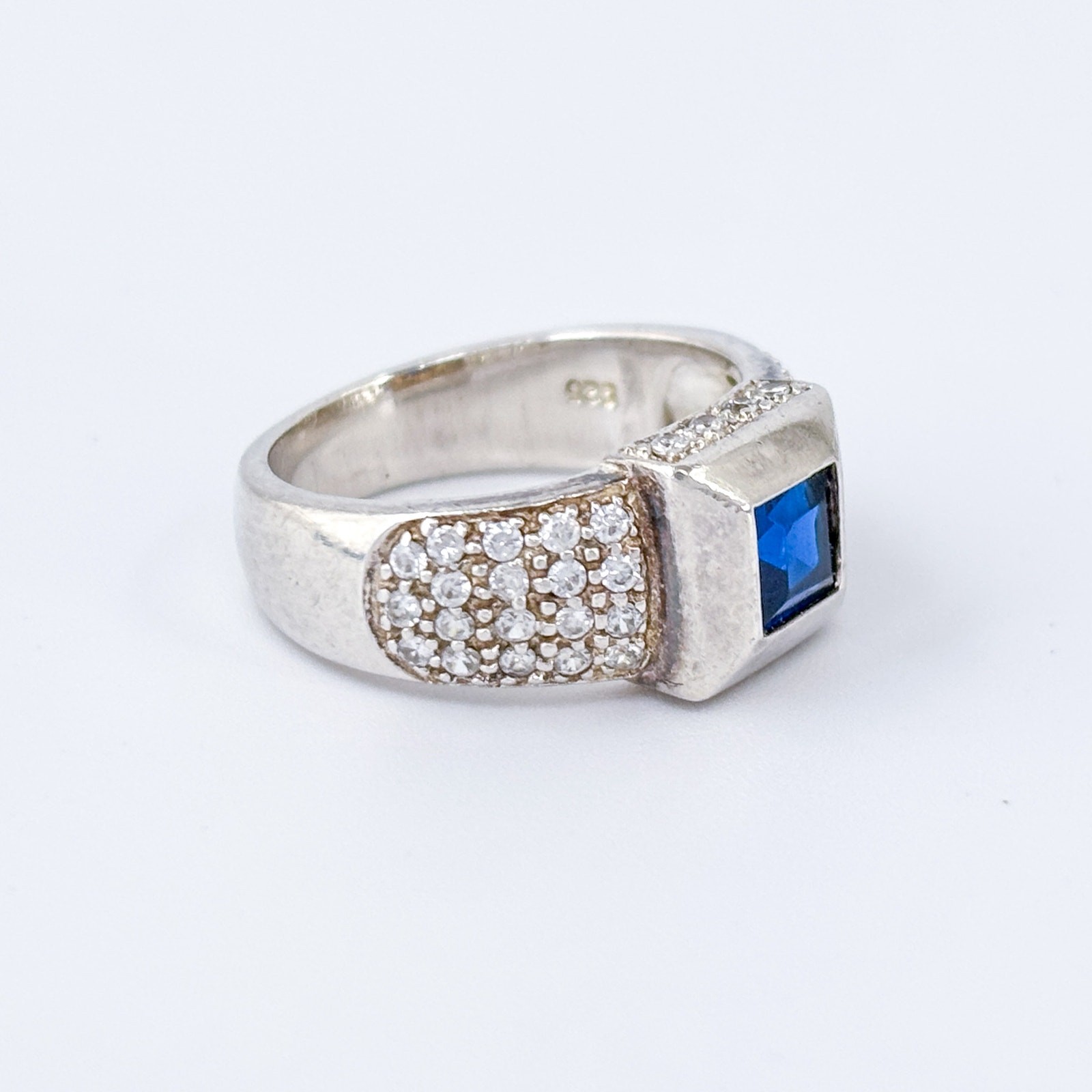 Vintage Sterling Silver 925 Art Deco Blue Iolite Cubic Zirconia Ring Size 5