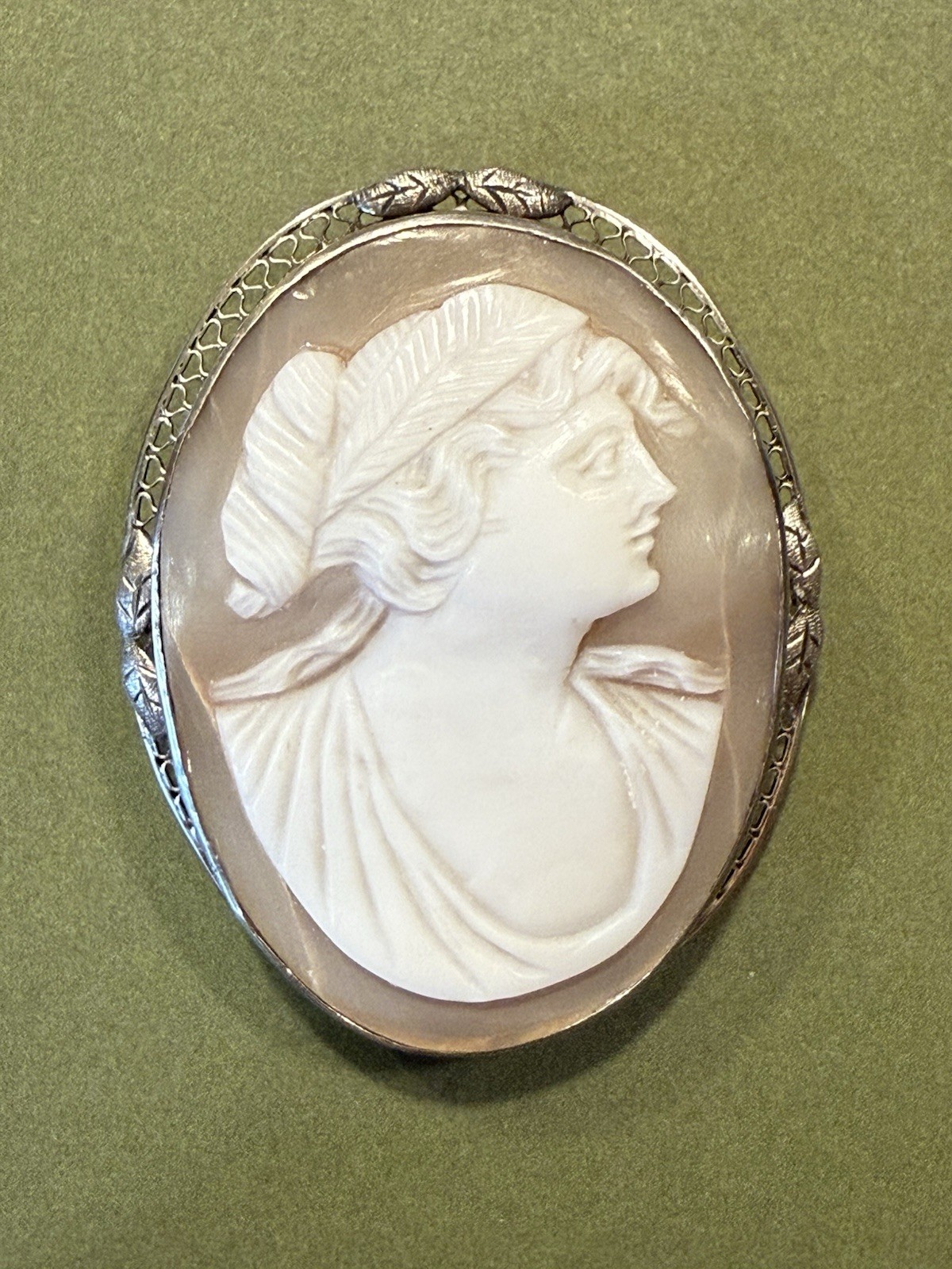 Vintage Ornate Sterling Silver Angel Skin Coral Cameo / 2″ x 1.5″ / BEAUTIFUL