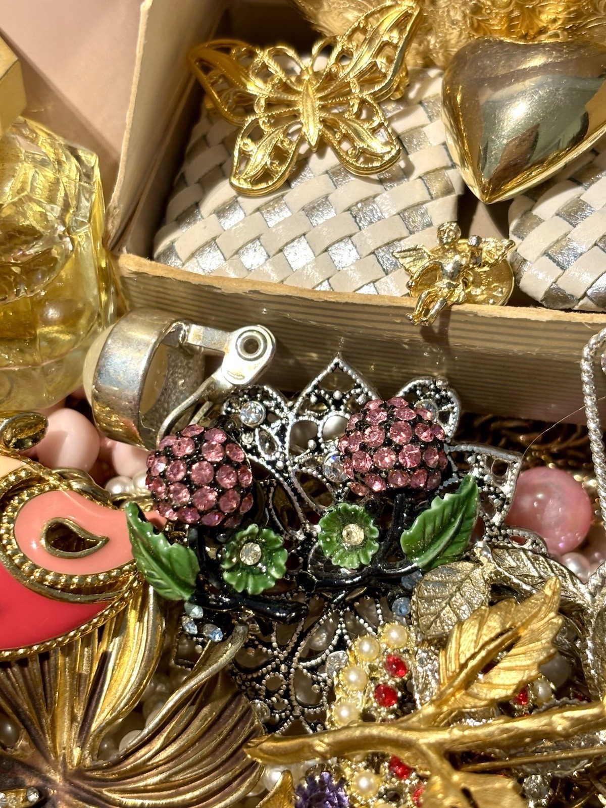 Romantic Estate Jewelry Lot Chest Sterling Gold Filled Pearls Hollycraft 1928