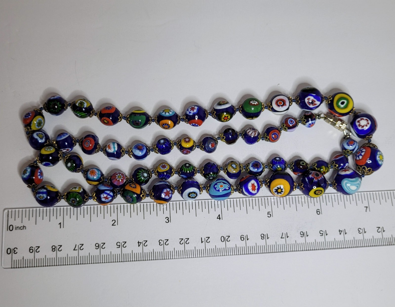Ventian Murano Millefiori Glass Beads Necklace Italy graduated 29 1/2 inch lot C
