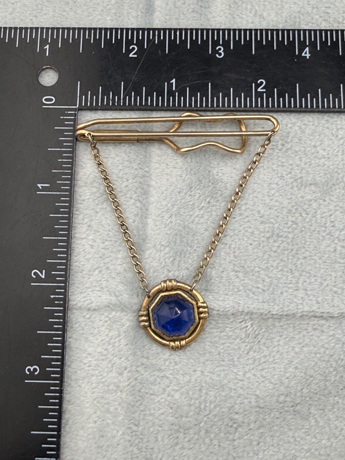 Vintage Hadley Tie Clip Blue Gold Tone
