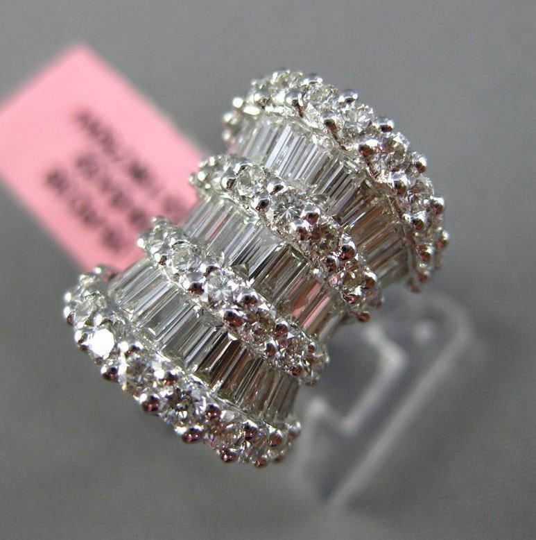 ESTATE 2.14CT ROUND & BAGUTTE DIAMOND 18KT WHITE GOLD 3D BOW FUN RING F/G VVS VS