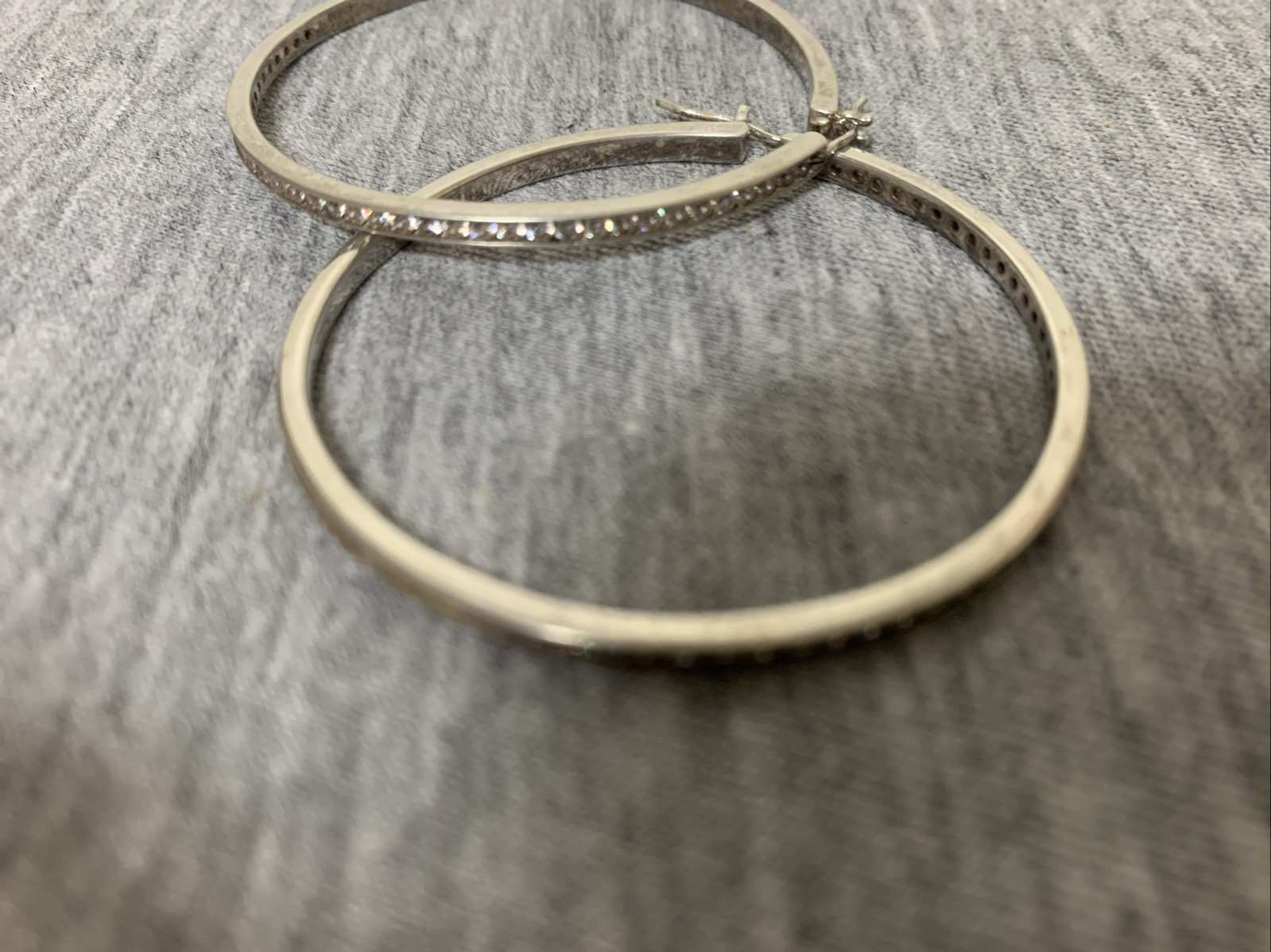 Vintage Sterling & Cubic Zirconia Dangle Drop Hoop Earrings